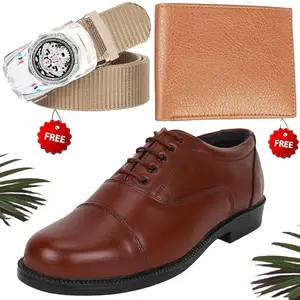 Aadab Trendy Formal Shoes/Party Shoes/Shoes Combo with Free Wallet & Belt for Men and Boys (BAZAAR7272_RT-Tan-1009) Multicolor