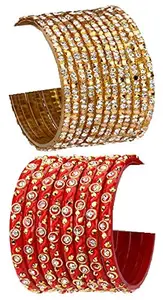 Colorful Glass Bangle/Kada Set Combo Ornamented With Colourful Chips & Beads_G1912 (AkBang2-ZK1.d_bang)