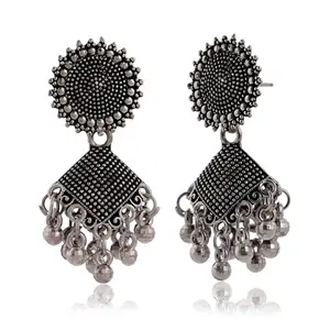 Akshat innovationsWomen's Traditional Silver Oxidised Chandbali Ethnic Design Jhumka/Jhumki Earrings for Women-28