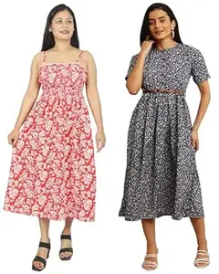 Miranga Women's Knee Length Dress, Pack of 2