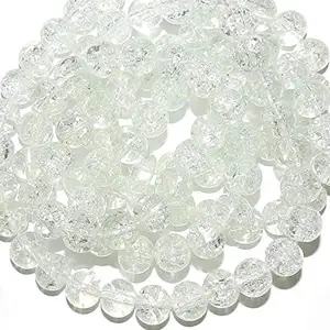 Zoya Gems & Jewellery White Crystal Clear 10mm Round Crackle Crystal Beads 20-inch Strand Necklace