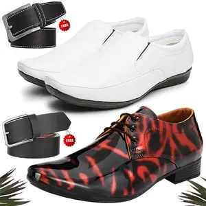 Fashionable Trendy Formal Shoes/Party Shoes/ 2 Shoes Combo with Free 2 Belt for Men and Boys (BAZAAR9974_PV-LNG-101) Multicolor