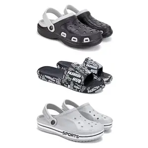 DRACKFOOT Lightweight Classic Clogs || Sandals with Slider for Men-Combo(3)-3018-3103-3067-8 Grey