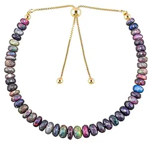 RRJEWELZ Black Ethiopian Opal Bracelet for Men & Women – 6mm Rondelle Faceted Multicolor Beads – 7 inch Adjustable with Gold Plated Clasp – Healing, Fashion, Gift, Spiritual, Yoga|LCBR_RR_01004