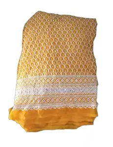 Georgette Chikankari Fabric Dress Material (2 Meter, Yellow)