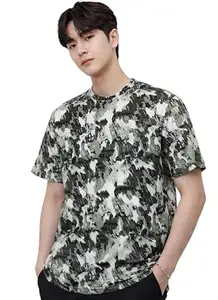 London Hills Men Camouflage Printed Loose Fit T-Shirt | Crew Neck Soft Breathable Casual Half Sleeve | Men Abstract Print T-Shirts Daily & Streetwear Use