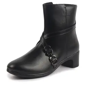 FAUSTO FST KI-173 BLACK-41 Women Black High Ankle Elegant Slip On Winter Boots|Flared Heel Casual Shoes for Work|Office (8 UK)