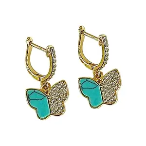 Zivom® Turquoise Blue Butterfly Cubic Zirconia 18K Gold Anti Tarnish Dangling Earring for Women
