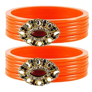 MAYA FASHION Orange Stone Acrylic-Brass Bangle With Very Extra Large Size Elegant Extra Large Size Bangle | Perfect Fit for Plus Size banglesTrendy and Comfortable Fit for woman and girls | (Sku-ban1751)
