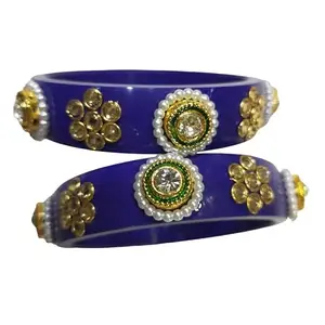 Nena Creation Plastic Round Traditional Bangles For Women And Girls (Blue) Size:-2.8