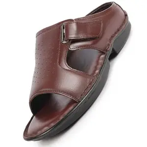 FAUSTO FST KI-9511 BROWN-42 Men's Brown Leather Dress Slip On Slippers (8 UK)