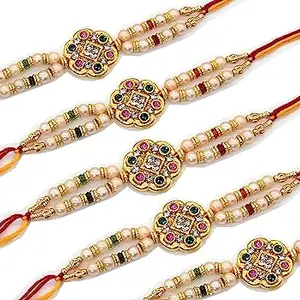 Kundan Stone Rakhi Combo of Rakhis with Handwork Work Kundan and Artificial Beads for Bhaiya And Bhabhi