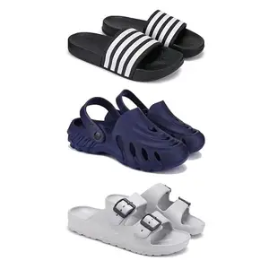 WINGSCRAFT Lightweight,Classic Slider || Sandals with Clogs for Men-Combo(3)-3024-3136-3114-9 Grey