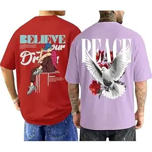 ENCIGER Men's Oversized Cotton T-Shirt Pack | Drop Shoulder Graphic Printed Casual Streetwear Combo | Baggy Hip-Hop Tshirts