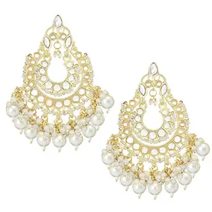 Peora Traditional Gold Plated White Chandbali Earrings Glided with Kundan & Pearls Earring Set For Women & Girls