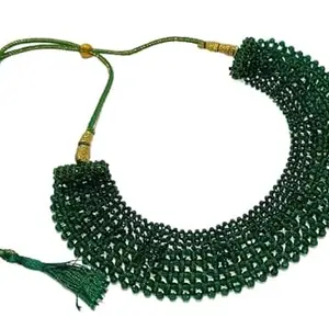 Crystal Beaded Statement Necklace, Multi-Row Green with Gold Accents, 45 cm Adjustable Length
