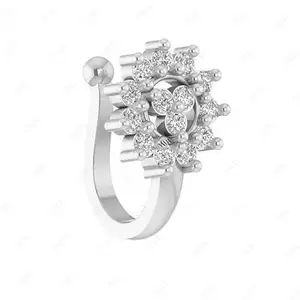 VAMA FASHIONS Pressing Type Nose Ring Pins Without Non Piercing Clip on Nose Pin for Girls & Women (Pressing Silver Nose Ring)