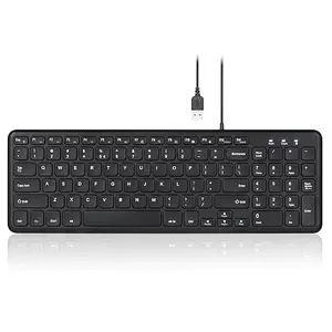 Perixx PERIBOARD-213U Wired Silent USB Scissor Keyboard - 14.45x4.76x0.70 Inches Compact Design