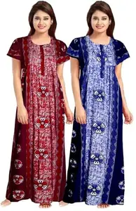 NEGLIGEE Nighty for Women Cotton Printed Maxi Gown Ankle Length Nighty Night Dress Gown for Women Maxi - Free Size (Pack of 2)