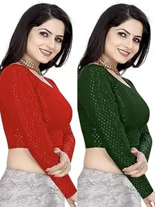 MEERAANT-77 ENTERPRISE Women's Shimmer Crop Top Blouse with Round Neck, Half Sleeves, Streachable Readymade Blouse Choli