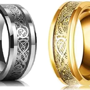 Women Combo Black Silver & Black Gold Dragon Ring (IR671)