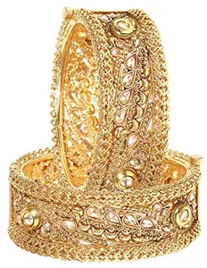 YouBella Jewellery Traditional Kundan Studded Gold Plated Bracelet Bangles Set for Girls and Women (2.8)