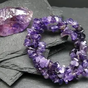 LKBEADS Natural Amethyst 5-8mm Nugget Chips Shape Smooth Cut Beads 8 inch Stretchable Bracelet for Men & Women|STBR_RR_00365_80