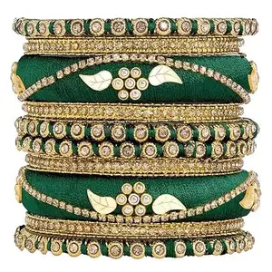 Manasi Bangles Gold Plated Silk Thread & Stone Studded Chuda/Chura Bangle Set Ethnic Jewellery for Women | MB44G