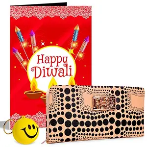 Alwaysgift Happy Diwali Ladies Wallet, Smiley Keychain,s & Greeting Card Hamper