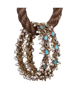 The Golden Cascade Stylish AD Kada with Pearl Studded for Women | Traditional Antique Look Gold Plated Kada for Function, Wear, Wedding, Bangles for Girls & Ladies (Pack of 2) (Surf, Medium 2.6)