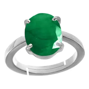 Certified Natural 5.00 Carat - 5.25 Ratti Zambian Emerald Panna Silver plated Astrological Purpose Adjustable Ring for Women's and Men's LAB -CERTIFIED