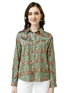 MIRCHI FASHION Women's Digital Abstract Printed Regular Loose Fit Satin Shirt (in, Alpha, XL, Teal, Grey)