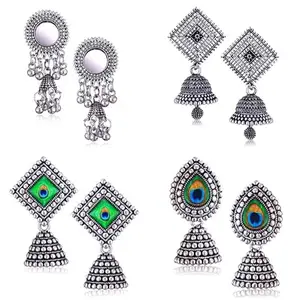 MEENAZ Earrings for women fashion jhumka earrings oxidised Silver Earrings for women Combo pearl chandbali stylish black jhumkas Earrings For girls South indian traditional Jhumki Ear Rings 825