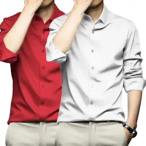 Visit the DEELMO Store DEELMO Combo of Men's Stylish Solid Satin Casual Shirt for Men Full Sleeves| Poly Satin Silk Shirt Pack of 2