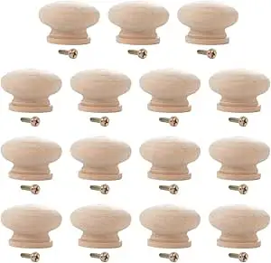 Healifty 15pcs Wooden Cabinet Knobs Round Mushroom Shape Unfinished Cabinet Pulls Handles Furniture Knobs for Der Cabinet dresser L