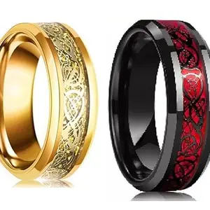 Men Valentine Smart Temperature Combo Ring Silver & Black (IR1751)