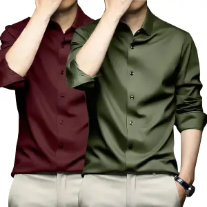 Visit the DEELMO Store DEELMO Combo of Men's Stylish Solid Satin Casual Shirt for Men Full Sleeves| Poly Satin Silk Shirt Pack of 2