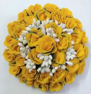 Ruchi Bridal Flower Bun Hair Gajra Fabric Yellow Flower For South Indian Wedding Juda Decoration Gajra (Pack-01)