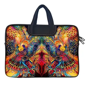 Theskinmantra Designer Laptop Bag with Handle fits Up to 14.1" Laptop/MacBook, Wrinkle Free, Padded, Waterproof Light Neoprene Cover Sleeve Pouch for Men & Women (Multicolor Peacock)