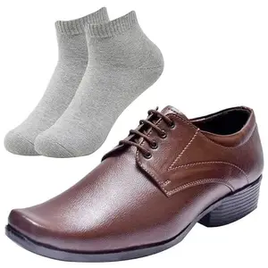 Vitoria l Men Plain Brown Formal Shoes with Light Gray Socks/7