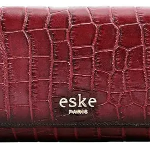 eske Eva - Tri Fold Wallet - Genuine Quilted Leather - Holds Cards, Coins and Bills - 18 Card Slots - Compact Design - Pockets for Everyday Use - Travel Friendly - Water Resistant - for Women