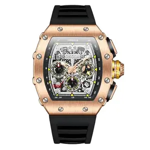 OVERFLY Rose-Gold Rectangle Dial Chronograph Luxury Men's Watch