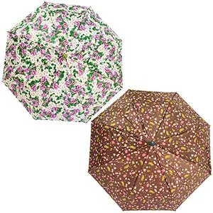 Rainpopson 3 Fold Color Umbrella for Women Stylish & Men 3 Fold Combo (Multicolour) - Set of 2 (FR_147)
