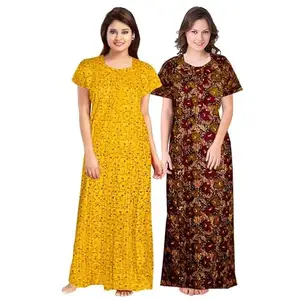 Women Casual Wear Floral Printed Cotton Multicolor Night Dress/Maxi/Nighty Pack of 2 ComboNT8669_Free