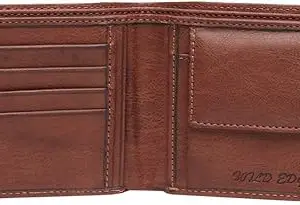 WILD EDGE Genuine Leather Men's Tan Double Stitch Wallet/Purse with Flap Closure - Stylish Formal and Casual Look Men's Wallet