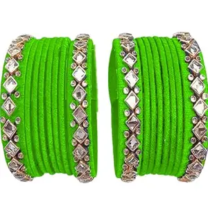 pratthipati's Silk Thread Bangles Plastic Bangle Set For Women & Girls (Parrot Green) (Pack of 16) (Size-2/2)