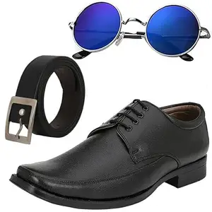 Vitoria Gracefull & Fashionable Men Formal Shoes with Free Belt & Unisex Round Blue Sunglasses Combo/9