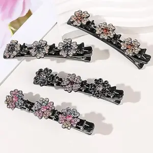 RUBELA 4pcs Sparkling Braided Hair Clips for Women Girls Crystal Stone Hair Braid Accessories Fashion Hairpins Hair Styling Sectioning Clips for Thick Hair