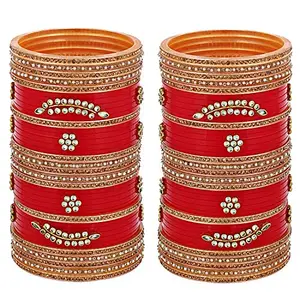 Lucky Jewellery Bridal Bangle Set Red Chura Wedding Punjabi Choora Fashion Jewellery Chuda For Women (1254-M1C1-NAINA-R24)