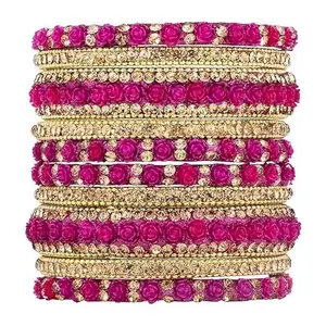 Manasi Bangles Gold Plated Rose Flowers Chuda Chura Bangle Set Indian Traditional Bridal Dulhan Wedding Fashion Jewellery for Women Girls | MB13RP